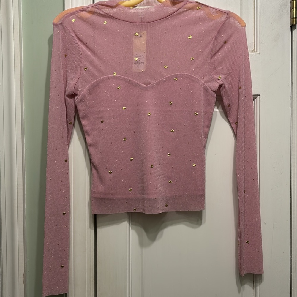 - Pink Long Sleeve Top with Gold Accents